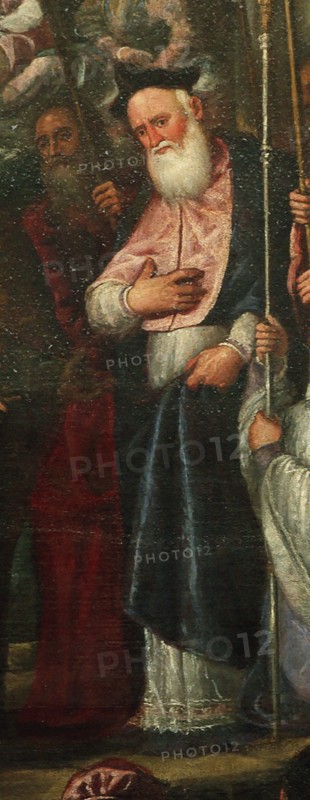 Patriarch Giovanni Trevisan. Detail of "The Doge and the Patriarch Welcoming Henri III,... 1593. Creator: Vicentino, Andrea (c. 1542-1617).