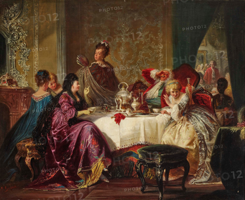 Münchhausen, telling his stories to the ladies. Creator: Gaisser, Max (1857-1922).