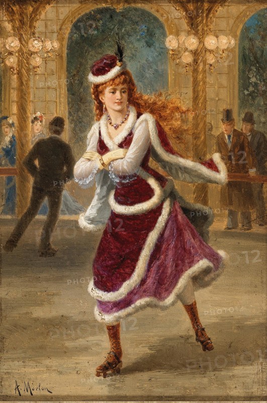 Young Parisian woman on the roller skating rink, after 1867. Creator: Morlon, Antony Paul Emile (1834-1918).