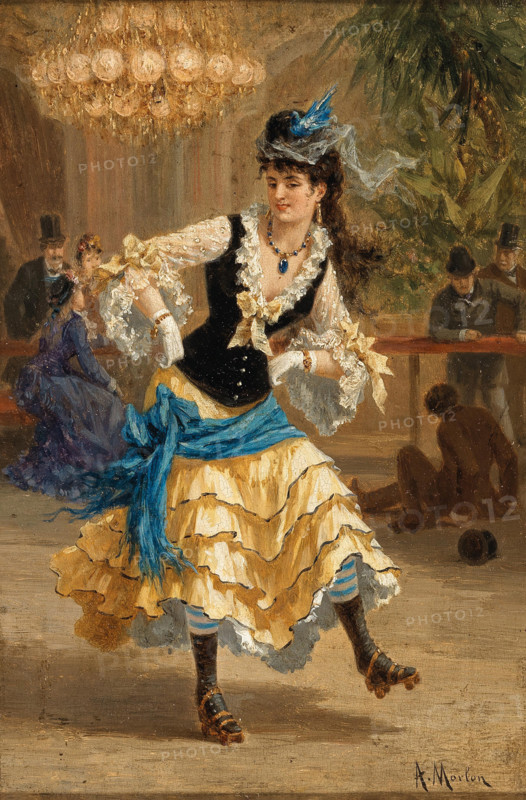 Young Parisian woman on the roller skating rink, after 1867. Creator: Morlon, Antony Paul Emile (1834-1918).