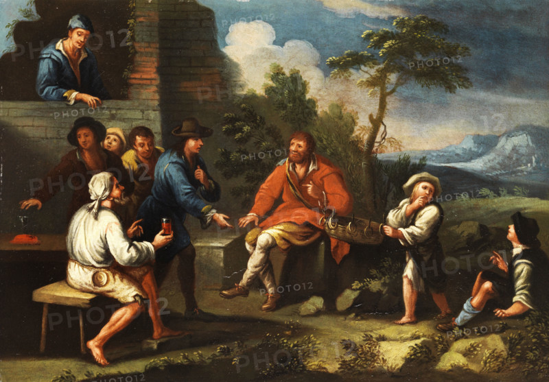Italian countrymen playing ring toss, 18th century. Creator: Monaldo, Paolo (1725-1780).