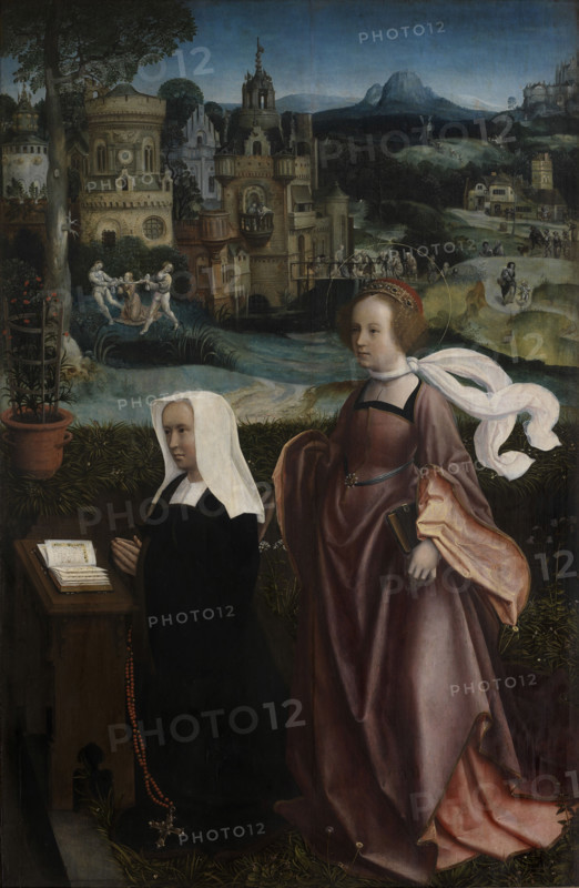 The Miser and Death (Inner doors): Saint Godelieve with donor, c1515. Creator: Provost (Provoost), Jan (1465-1529).
