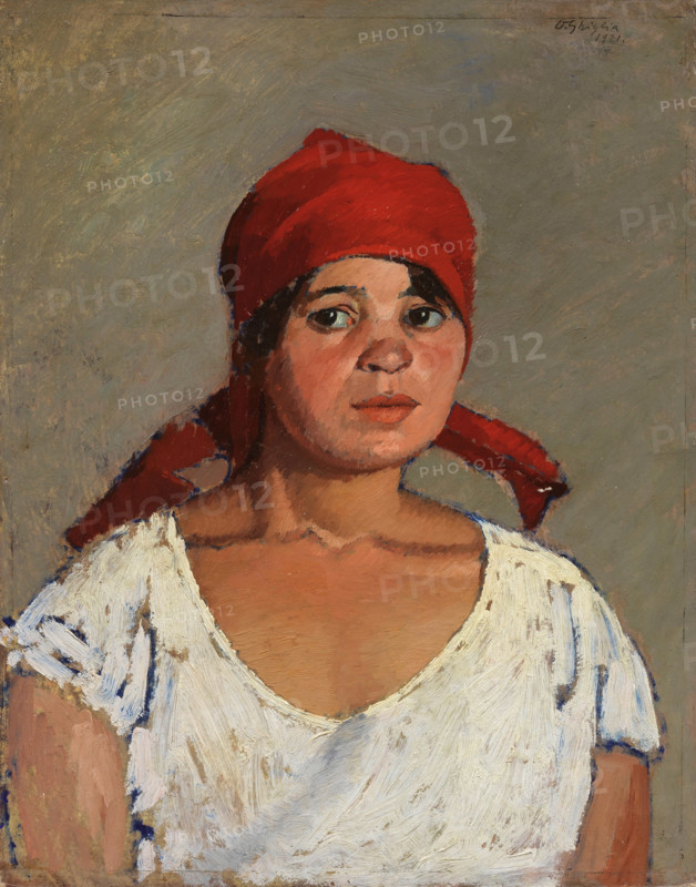 The Red Headscarf, 1921. Creator: Ghiglia, Oscar (1876-1945).