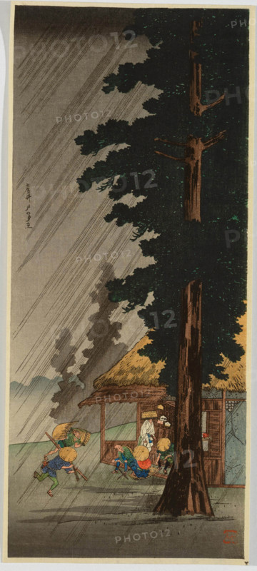 Evening Shower at Takaido (Takaido no yudachi), Early 1930s. Creator: Takahashi (Shotei), Hiroaki (1871-1945).