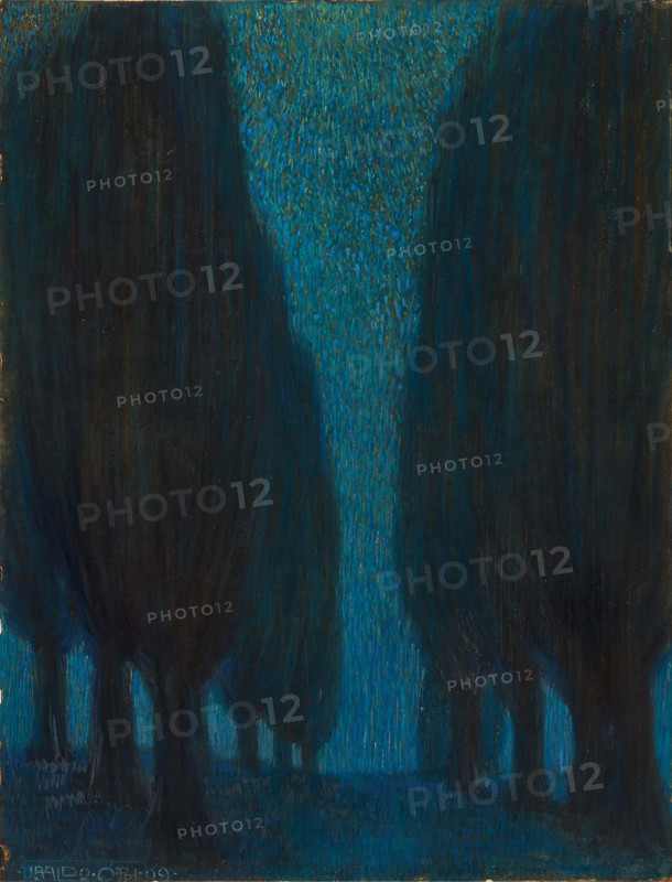 Cypresses in the evening (Notturno), 1909. Creator: Oppi, Ubaldo (1889-1942).