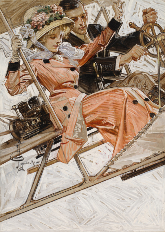 First Airplane Ride, 1909. Creator: Leyendecker, Joseph Christian (1874-1951).