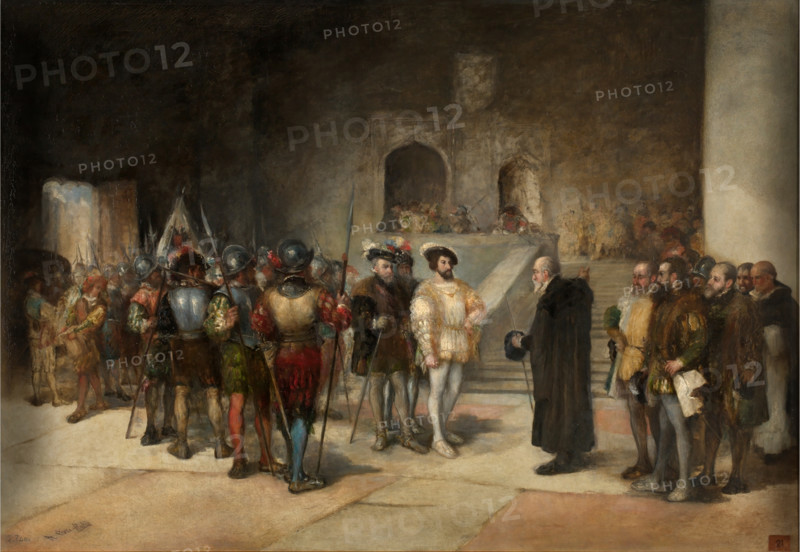 François I, King of France, Entering the Torre de los Lujanes as a prisoner, c1884. Creator: Pérez Rubio, Antonio (1822-1888).