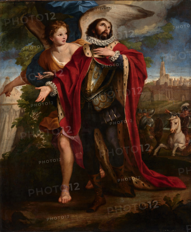 King Ferdinand III the Saint guided by the Angel during the siege of Seville, 1670s. Creator: Gimignani, Ludovico (1643-1697).