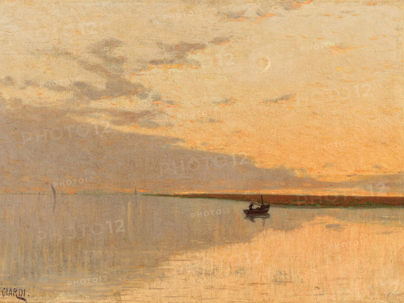 Barca al tramonto (Boat at sunset, Venice). Creator: Ciardi, Guglielmo (1842-1917).
