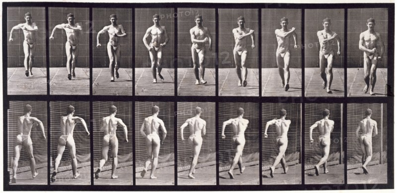 Movements. Man (wearing 'pelvis cloth') walking, 1872-1885. Creator: Eadweard J Muybridge.