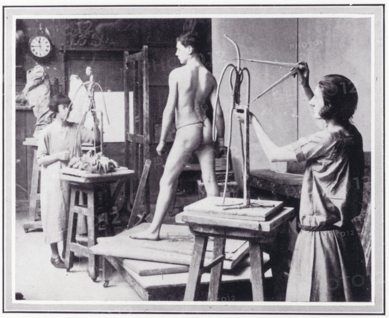 Photo from 'The Sphere' of female RA students working from life in the Sculptors' room at..., c1925. Creator: Unknown.