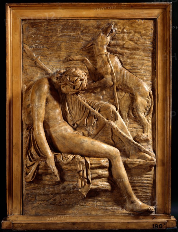 Cast of relief showing Endymion and his dog, (18th century?). Creator: Unknown.