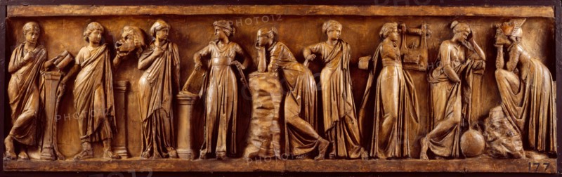Cast of front panel of Roman sarcophagus of the Muses, late 18th cent Creator: Unknown.