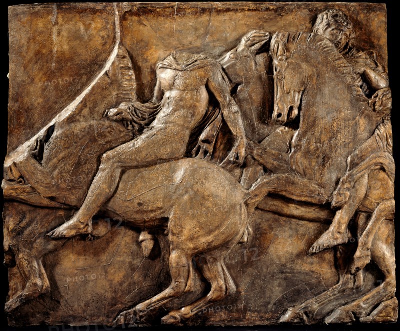 Cast of slab of riders from North frieze of Parthenon (figures 113-114, Slab XLI =Michaelis XXXVI). Creator: Unknown.