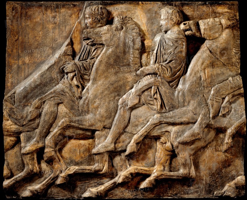 Cast of slab of riders from North frieze of Parthenon (figures 116-117, Slab XLII..., 19th century. Creator: Unknown.