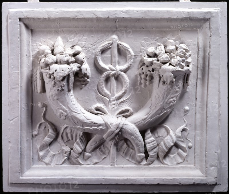 Relief panel with two cornucopias and the caduceus of Mercury, (19th century?). Creator: Unknown.