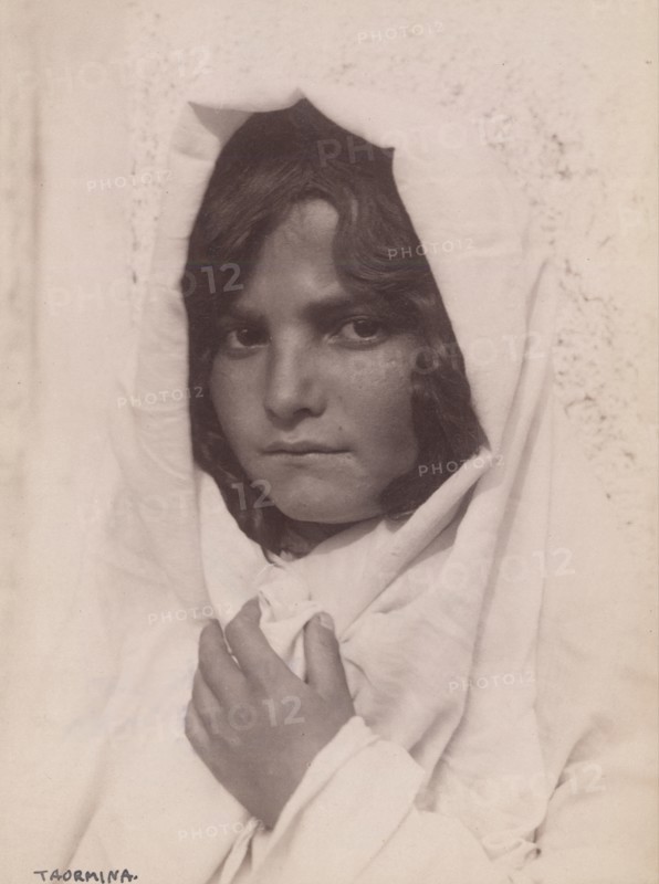 Head and shoulders of young girl, Taormina, Sicily, c1890s. Creator: Count Wilhelm von Gloeden.