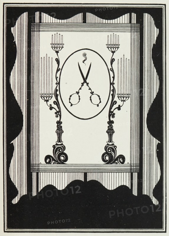 The Rape of the Lock, reduction of cover design to 1896 edition, 1897.  Creator: Aubrey Beardsley.
