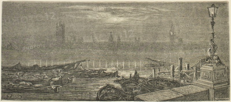 The Houses of Parliament by Night, 1872.  Creator: Stéphane Pannemaker.