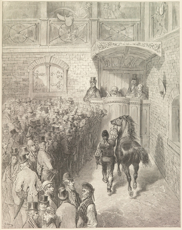 A Sale at Tattersall's, 1872.  Creator: Adolphe François Pannemaker.