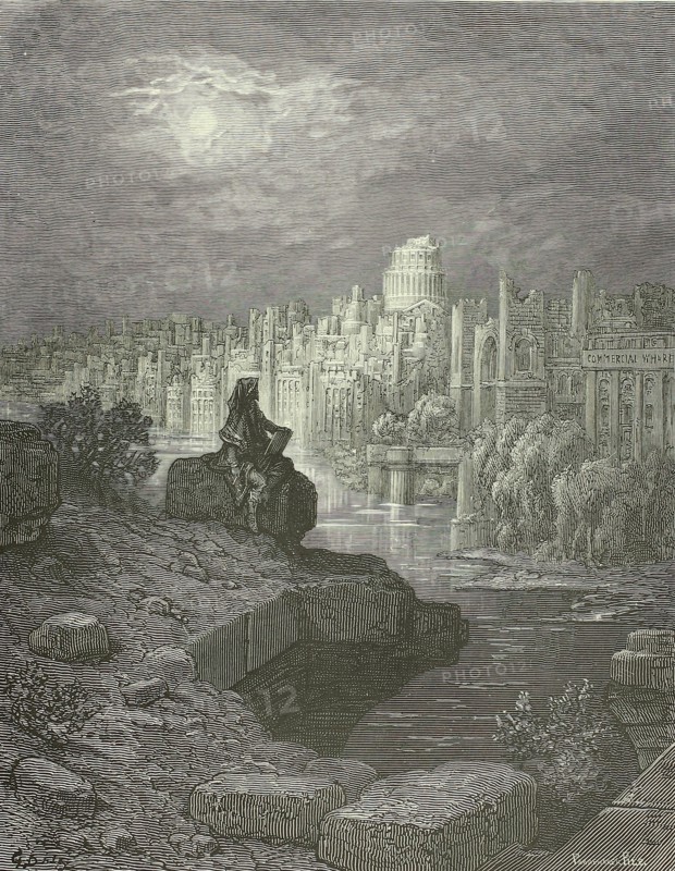 Macaulay's New Zealander contemplating the ruins of London, 1872. Creator: Stéphane Pannemaker.