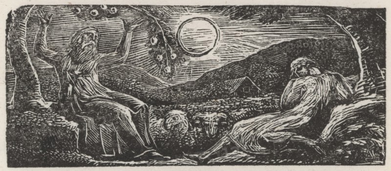 Thenot and Colinet Converse Seated between Two Trees, 1821.  Creator: William Blake.