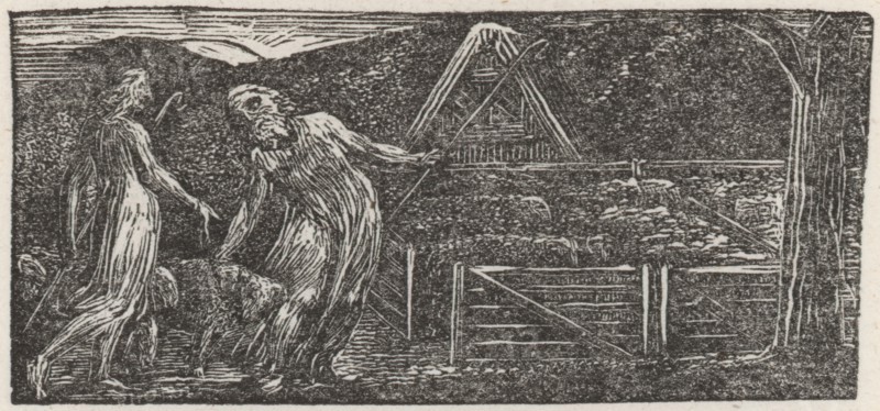 Thenot and Colinet Folding their Flocks together at Sunset, 1821. Creator: William Blake.