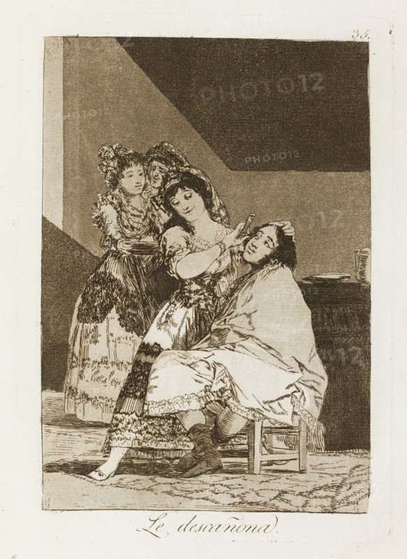 Le descañona.; Los Caprichos, pl.35, 1799. Creator: Francisco Goya.