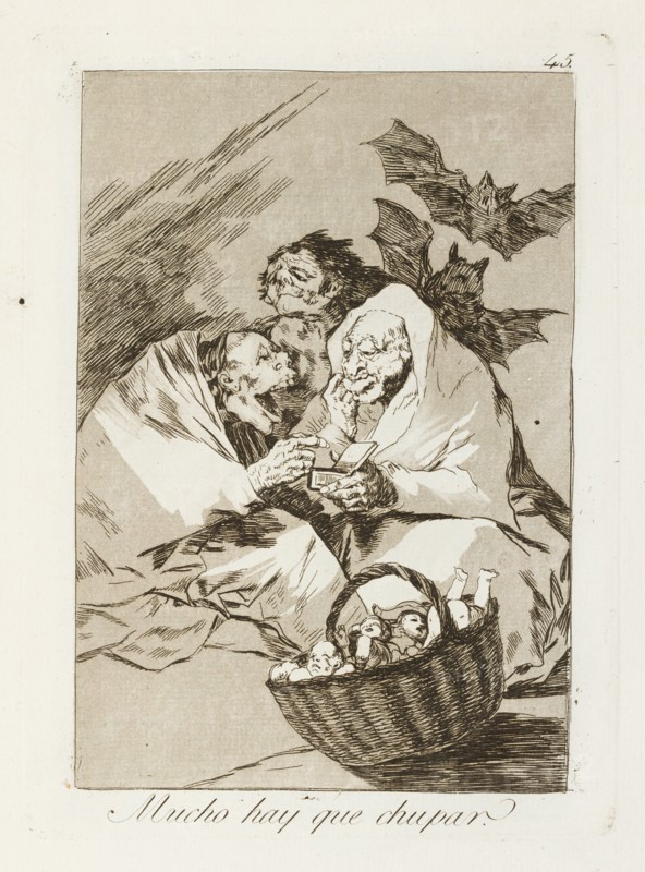 Mucho hay que chupar.; Los Caprichos, pl.45, 1799. Creator: Francisco Goya.