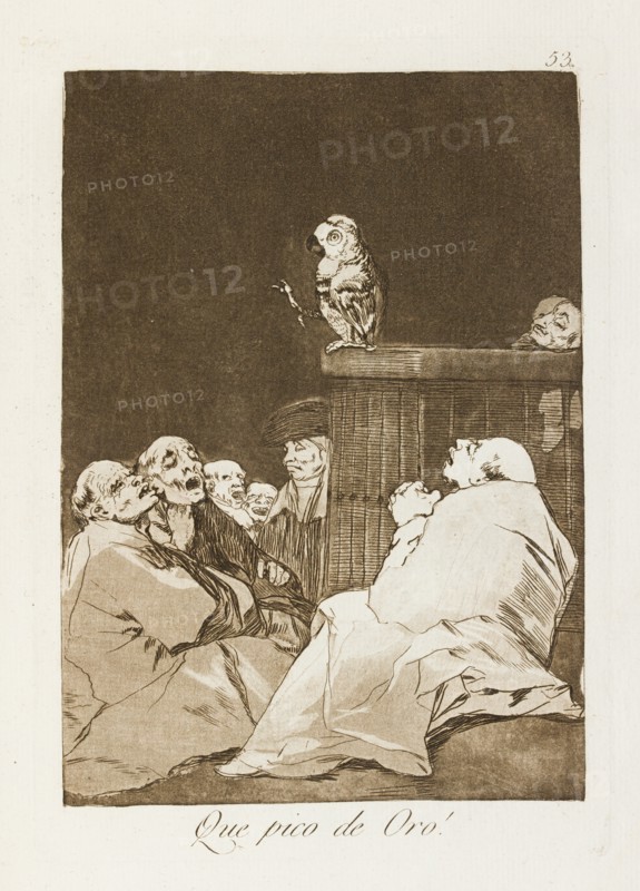 Que pico de oro!; Los Caprichos, pl.53, 1799. Creator: Francisco Goya.