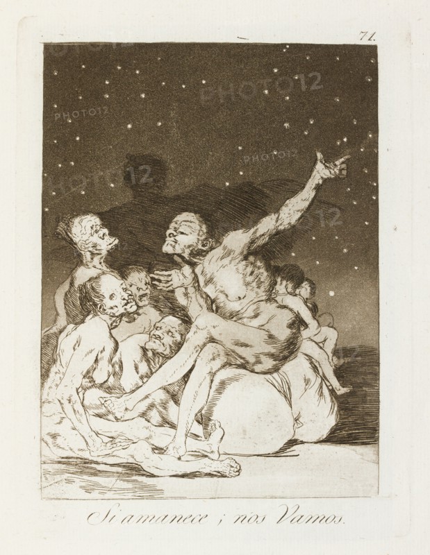 Si amanece; nos vamos.; Los Caprichos, pl.71, 1799. Creator: Francisco Goya.