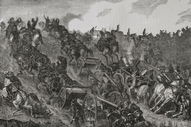 Franco-Prussian War, (1870-1871): Prussian artillery engaging in combat, August 1870. Creator: Unknown.