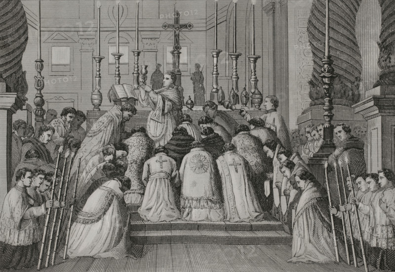 Papal Mass at St Peter's Basilica in Rome, 1857.  Creator: Esteban Buxo.