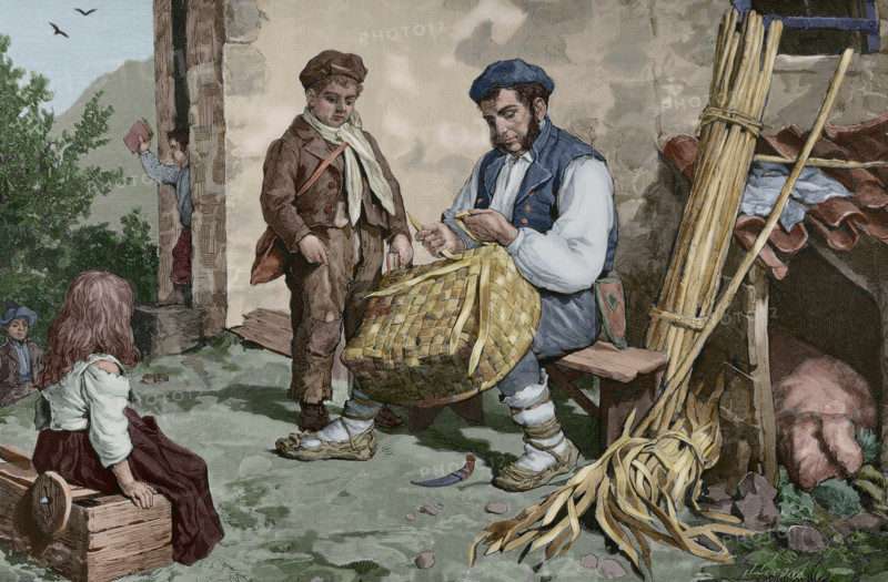 The basket maker of Peñamellera, Asturias, Spain, 1881.  Creator: Jose Cuevas.