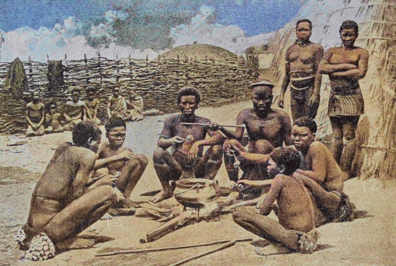 Men of the Hlubi tribe eating, KwaZulu-Natal, South Africa, 19th century.  Creator: Unknown.