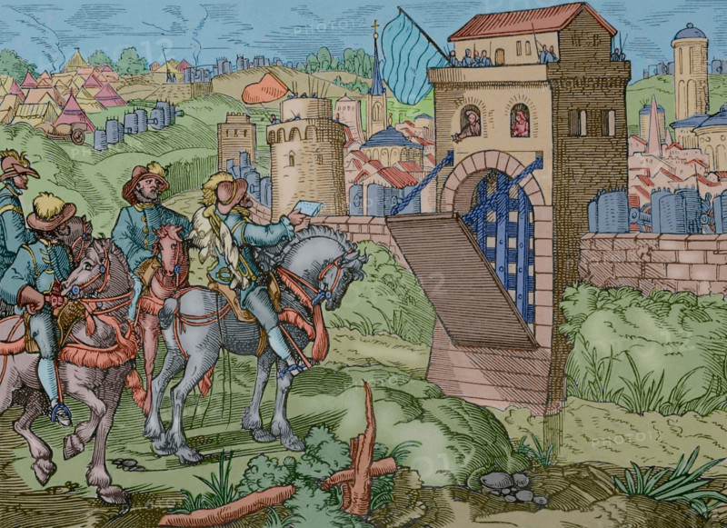 Siege of a town by a feudal army, 1575 , (1877).   Creator: Unknown.