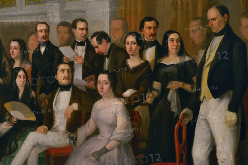 Ventura de la Vega reading a play at the Teatro del Príncipe, (Theatre of the Prince), Detail, 1846. Creator: Antonio María Esquivel.