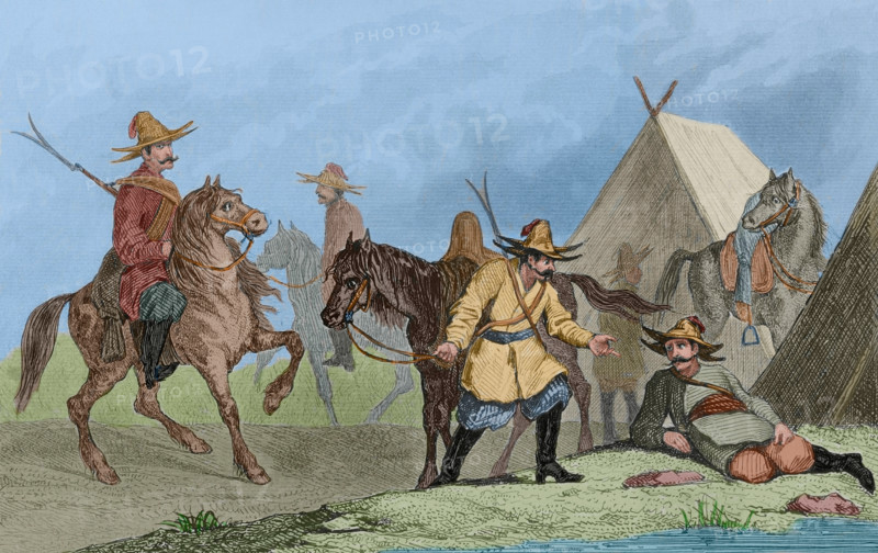 Kyrgyz camp, Russia, 1839.  Creators: Augustin François Lemaitre, Emile Louis Vernier.