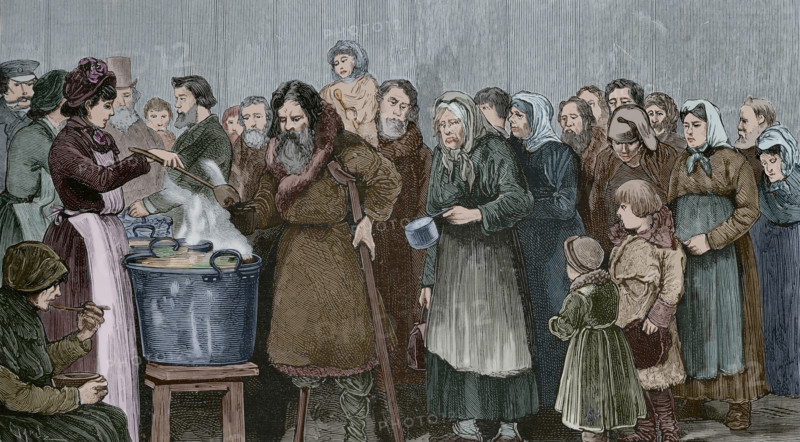 Distribution of free soup by the Sisters of the "Committee for the Relief of the Poor"…, 1881. Creator: Tomás Carlos Capuz.