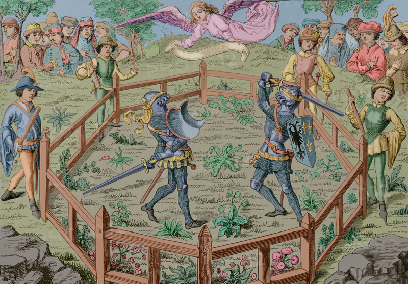 Two knights fight a duel, Middle Ages, 15th century, (1877).  Creator: Unknown.