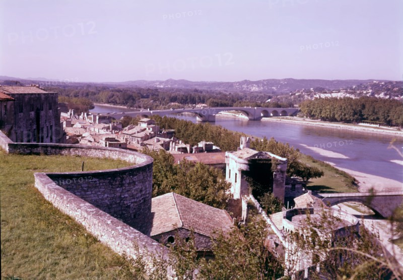The Rhone and the city walls, Avignon, France, c1955.  Creator: Arthur Charles Kirby Ware.