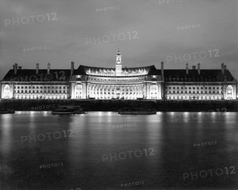 County Hall by night, London, c1955. Creator: Arthur Charles Kirby Ware.