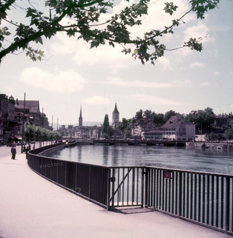 River Limmat, St Peter's and the Fraumünster, Zurich, Switzerland, c1955. Creator: Arthur Charles Kirby Ware.