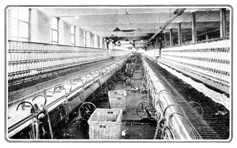 One of the mule-spinning rooms, driven by electricity, Brunswick Mill, Ancoats, 1909. Creator: Unknown.