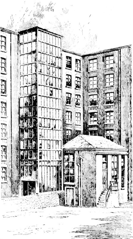 ...One of the great motor-towers containing ten motors, at the Brunswick Mill, Ancoats, 1909.  Creator: Unknown.