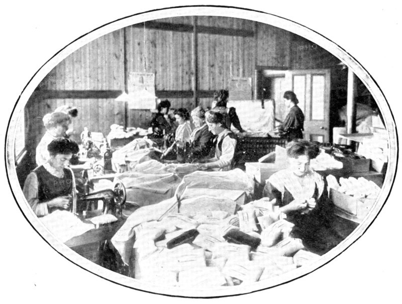 Making a great speciality: the "Selvyt" hemming and making-up room, 1909.  Creator: Unknown.