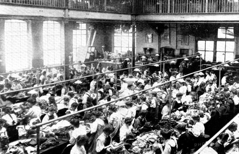 A few of seven hundred skilled work-people: a busy scene in one of the work-rooms, 1909. Creator: Unknown.
