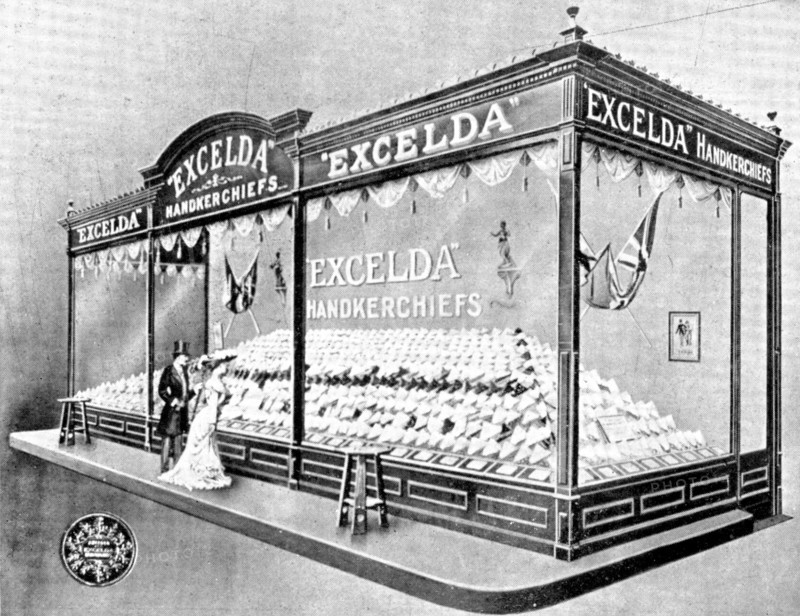 A monarch in the reign of daintiness: the Excelda Handkerchiefs exhibit at the White City, 1909.  Creator: Unknown.
