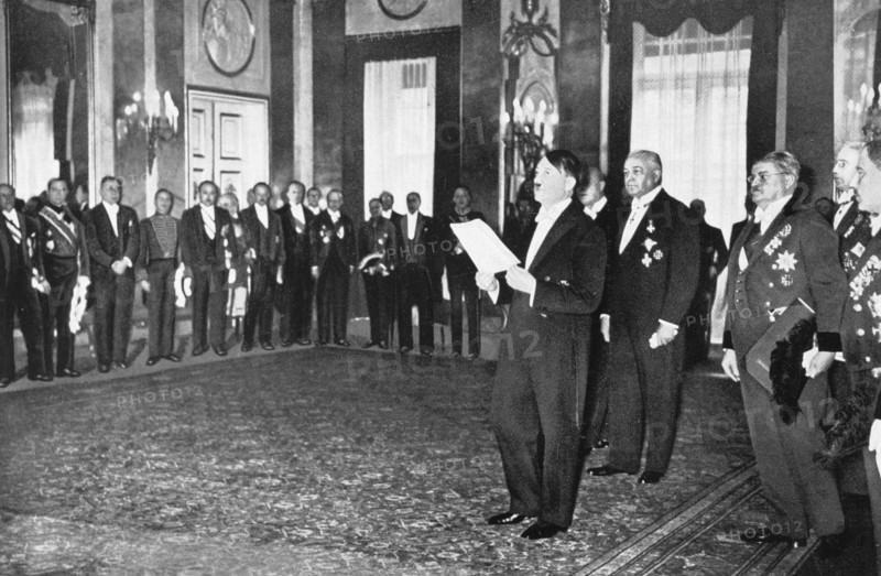 Hitler delivering a welcome speech in front of the Diplomatic Corps (1934)