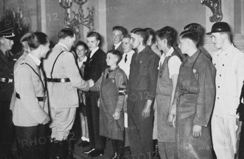 Hitler greeting young workers at the Chancellery (1934)